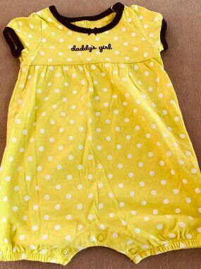 Carter's Baby Girls Green White Polka Dot Dress Onesie Short Sleeves Size 9 Mont